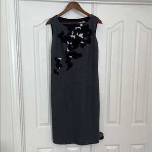 Boss wool %100 Gray Midi Dress with Black Floral heart Design